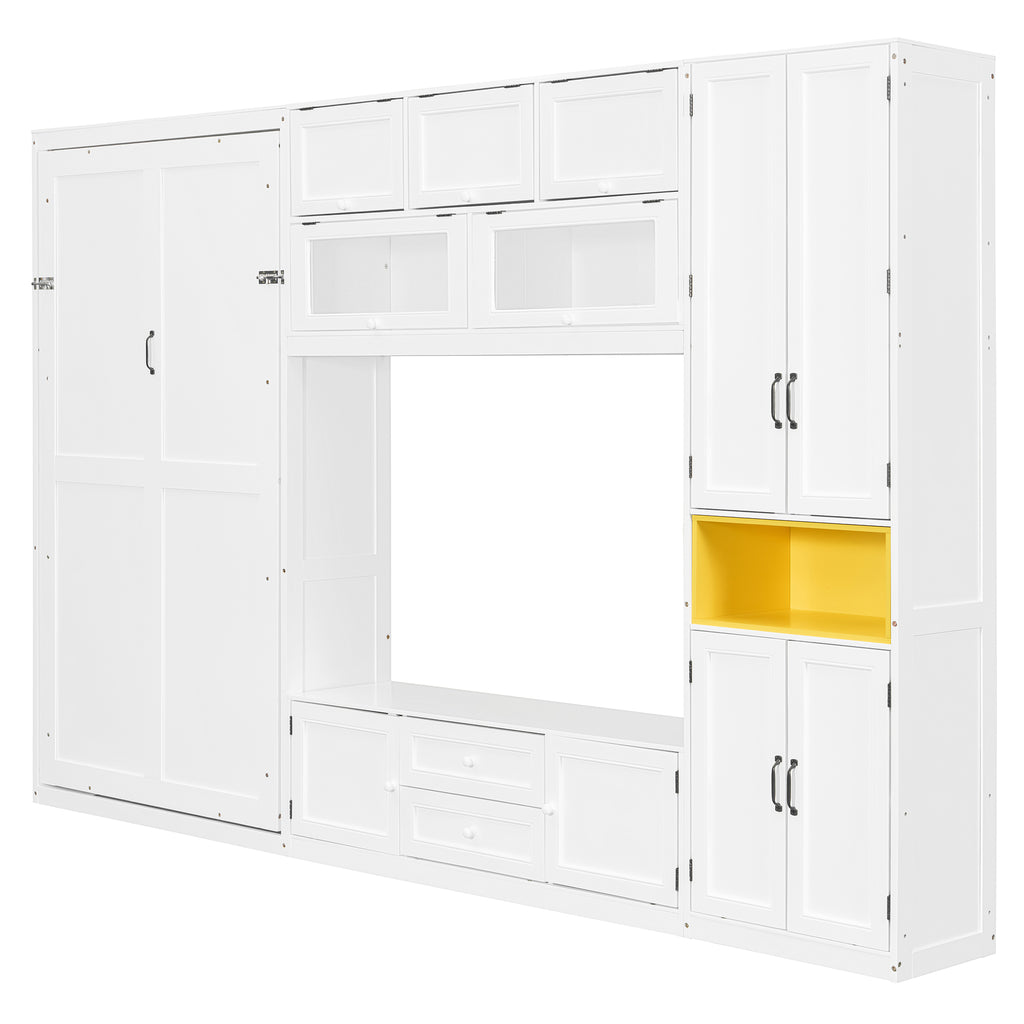 White Murphy bed cabinet unit with drawers and shelves