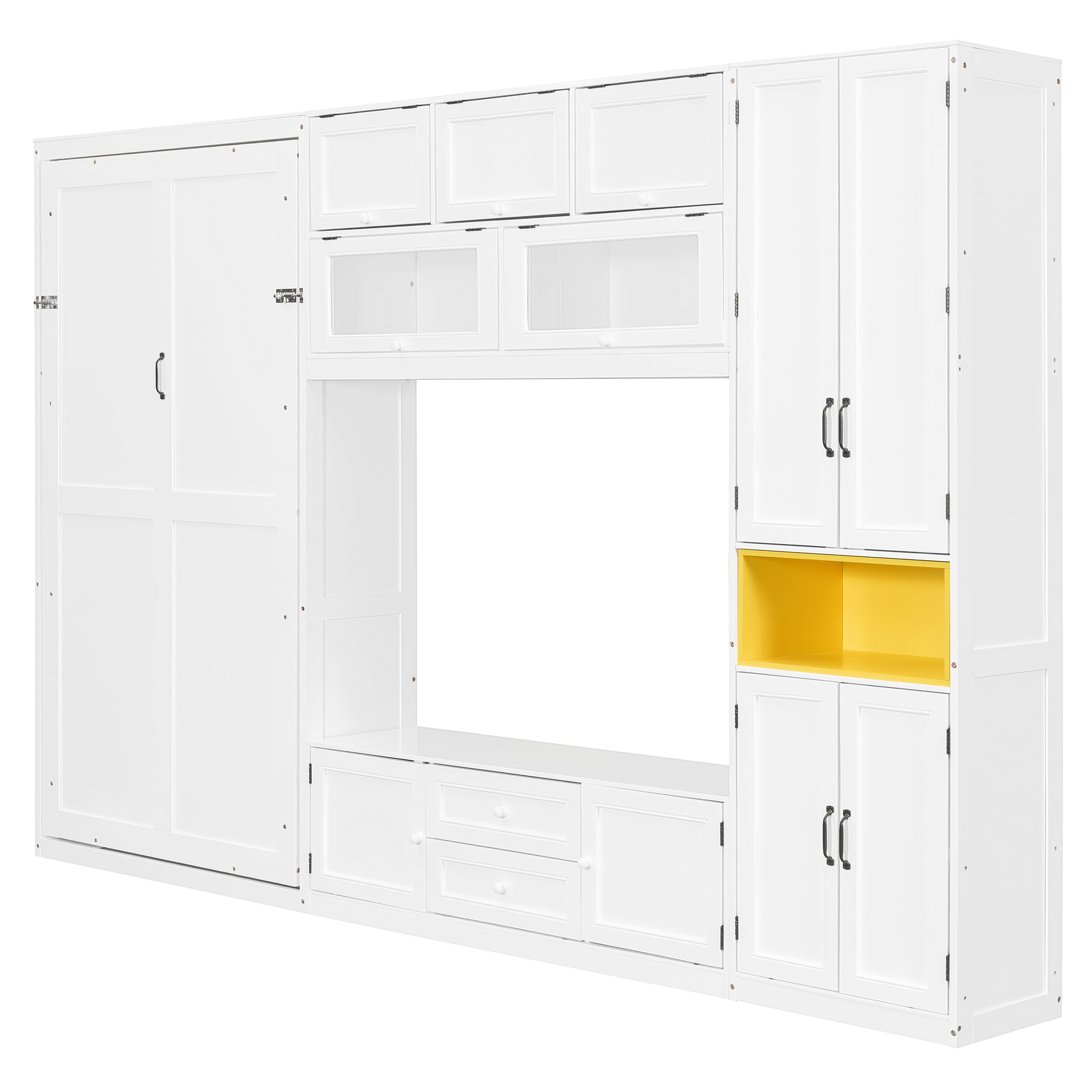 White Murphy bed cabinet unit with drawers and shelves