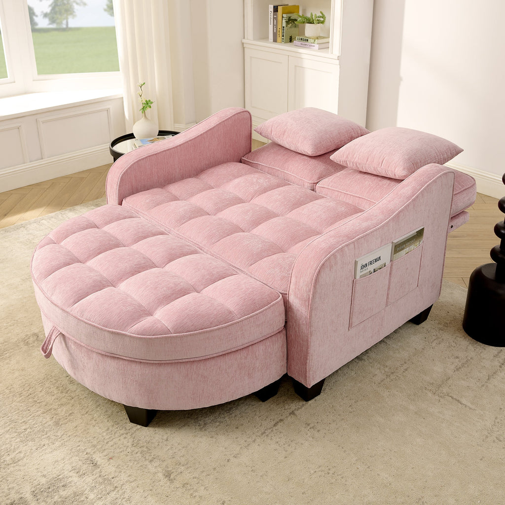 Corduroy 2-Seater Sofa Chaise — Storage Footrest & 2 Pillows, 42.7" Wide
