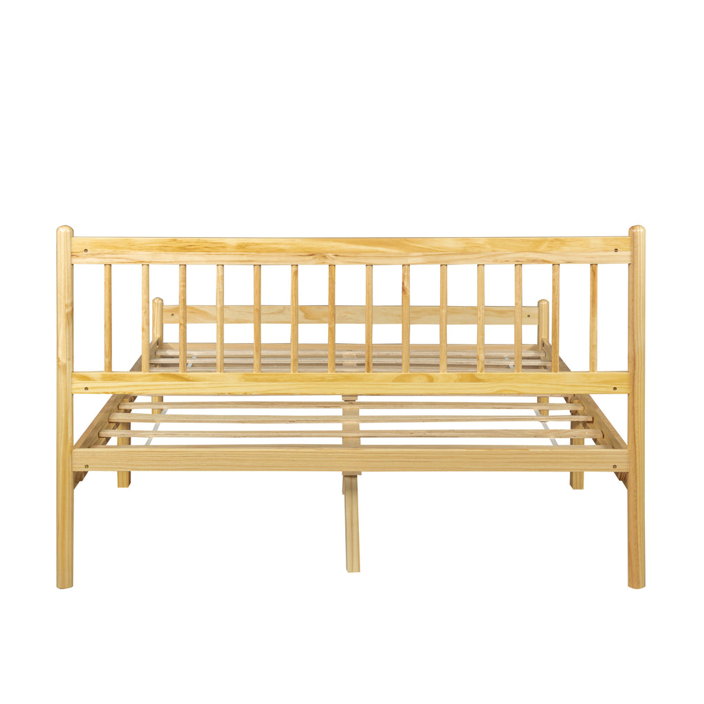 Traditional Style Queen Size Bed with Headboard and Footboard, Pinewood Bed with Strengthened Bed Frame ,Walnut