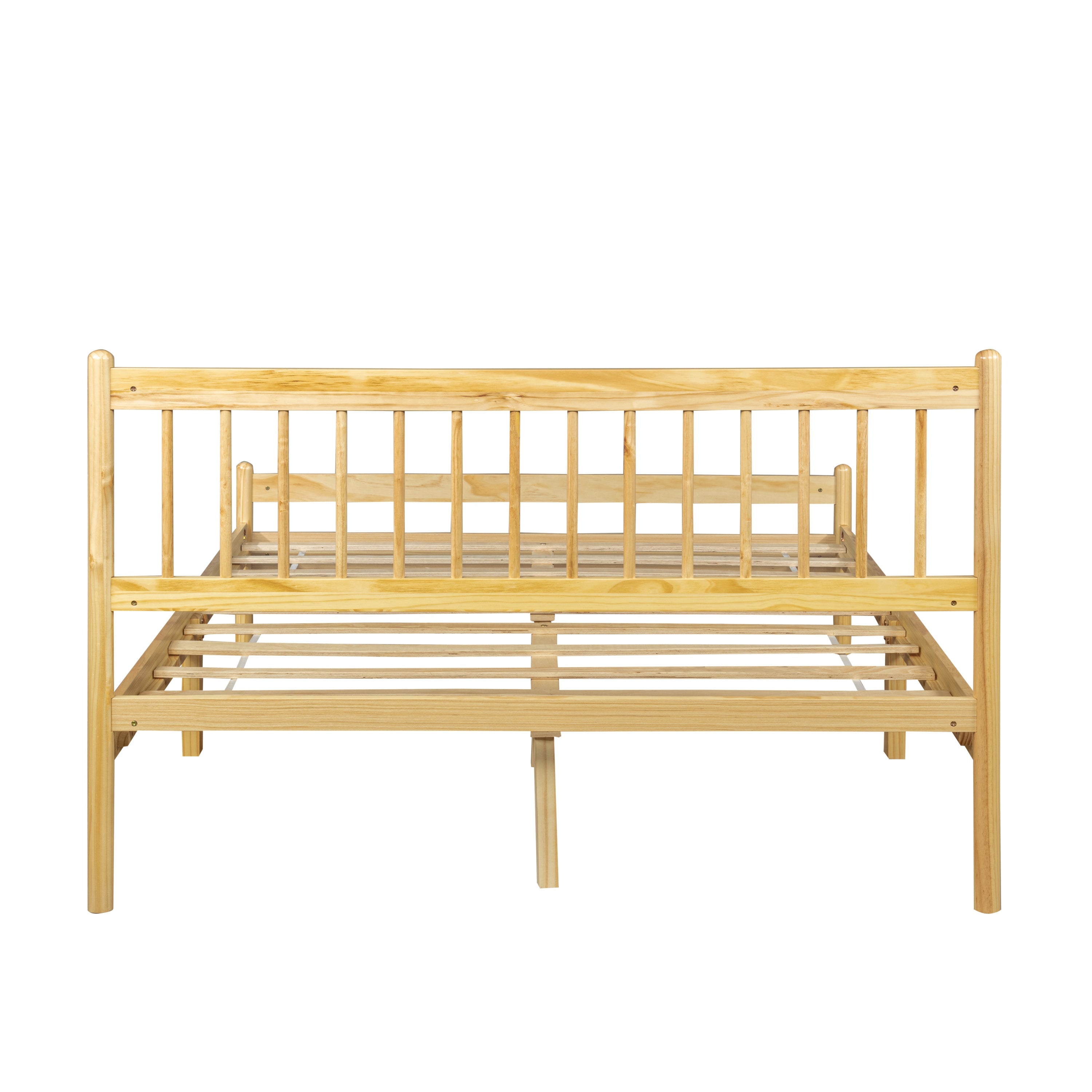 Traditional Style Queen Size Bed with Headboard and Footboard, Pinewood Bed with Strengthened Bed Frame ,Walnut