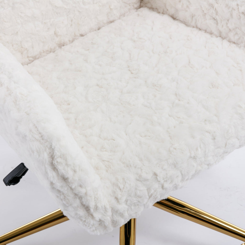 Faux Fur Office Chair — 40° Reclining with Gold Metal Base & Wheels