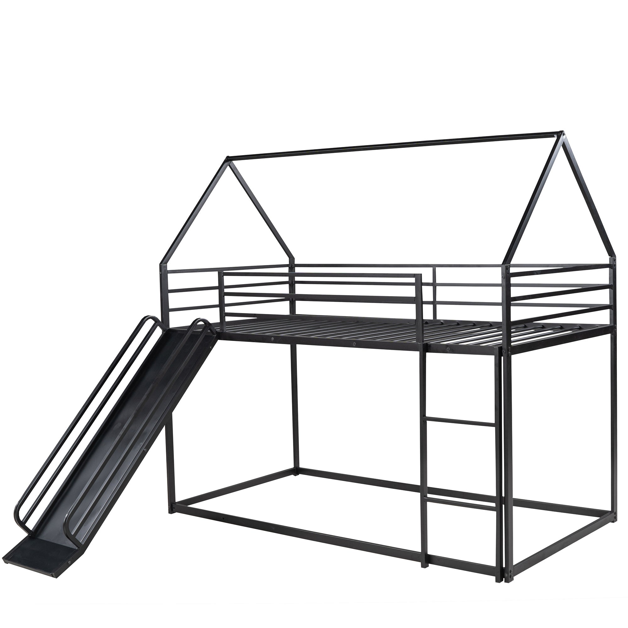 Twin-over-Twin House Bunk Bed with Slide & Ladder — Metal Frame