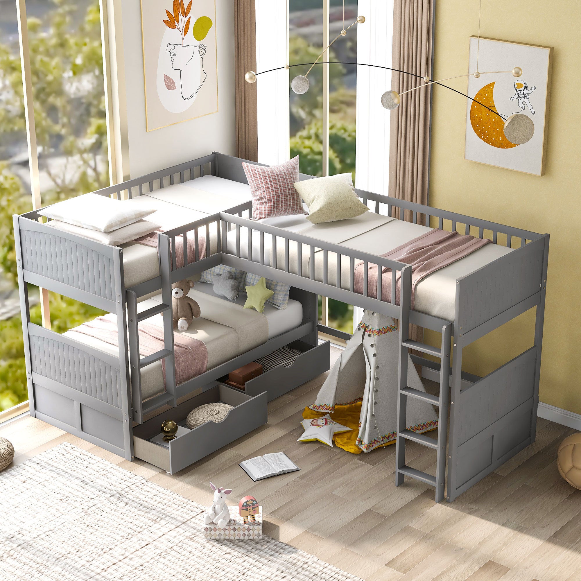 Two drawers under bunk bed storage detail