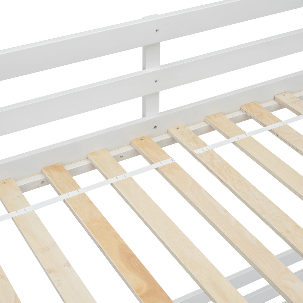 Twin Over Full Bunk Bed with Slide, Storage Staircase, Pine Solid Wooden Bunk Bed with Safety Guardrails ,Grey (Old Sku W504S00184)