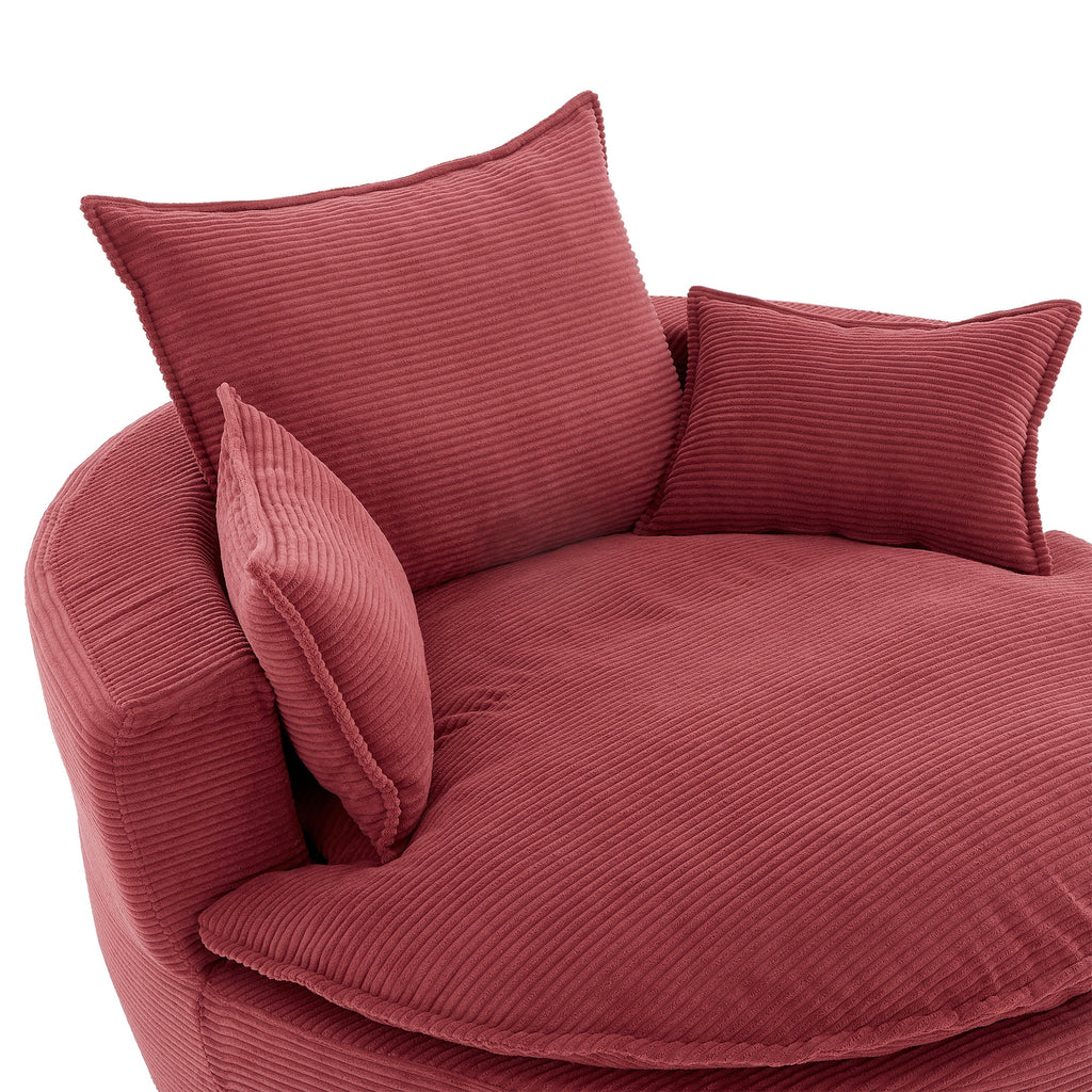 Corduroy Swivel Barrel Chair — 360° with Removable Pillows