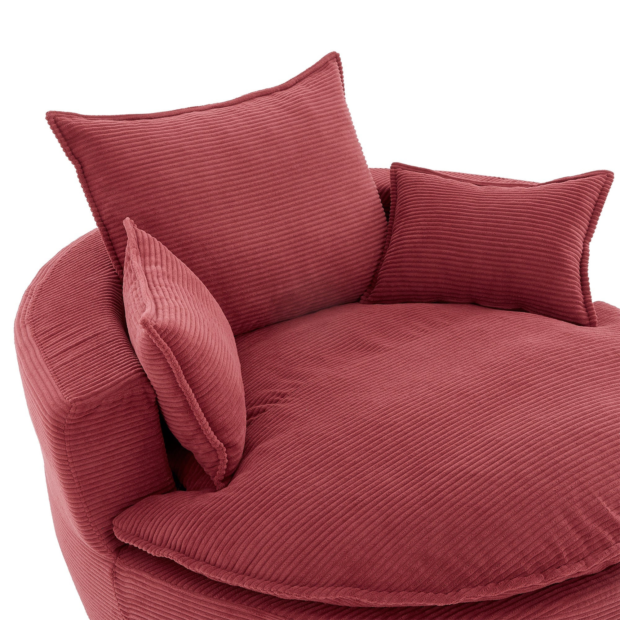 Corduroy Swivel Barrel Chair — 360° with Removable Pillows