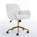 Beige faux fur office chair with gold metal base — front view