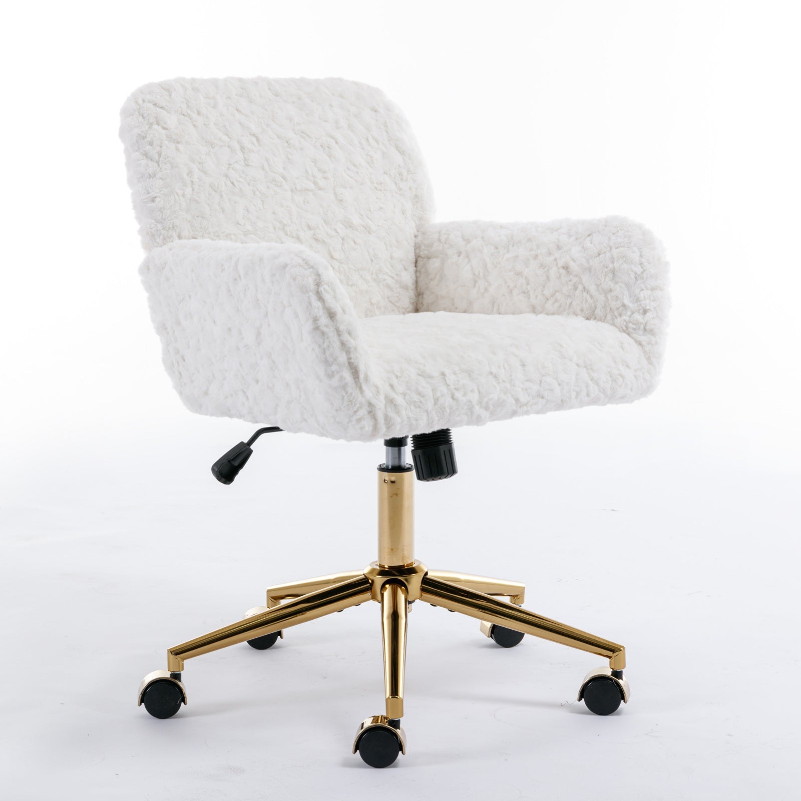 Faux Fur Office Chair — 40° Reclining with Gold Metal Base & Wheels