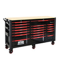 Black and red 19-drawer heavy-duty tool cart — front view