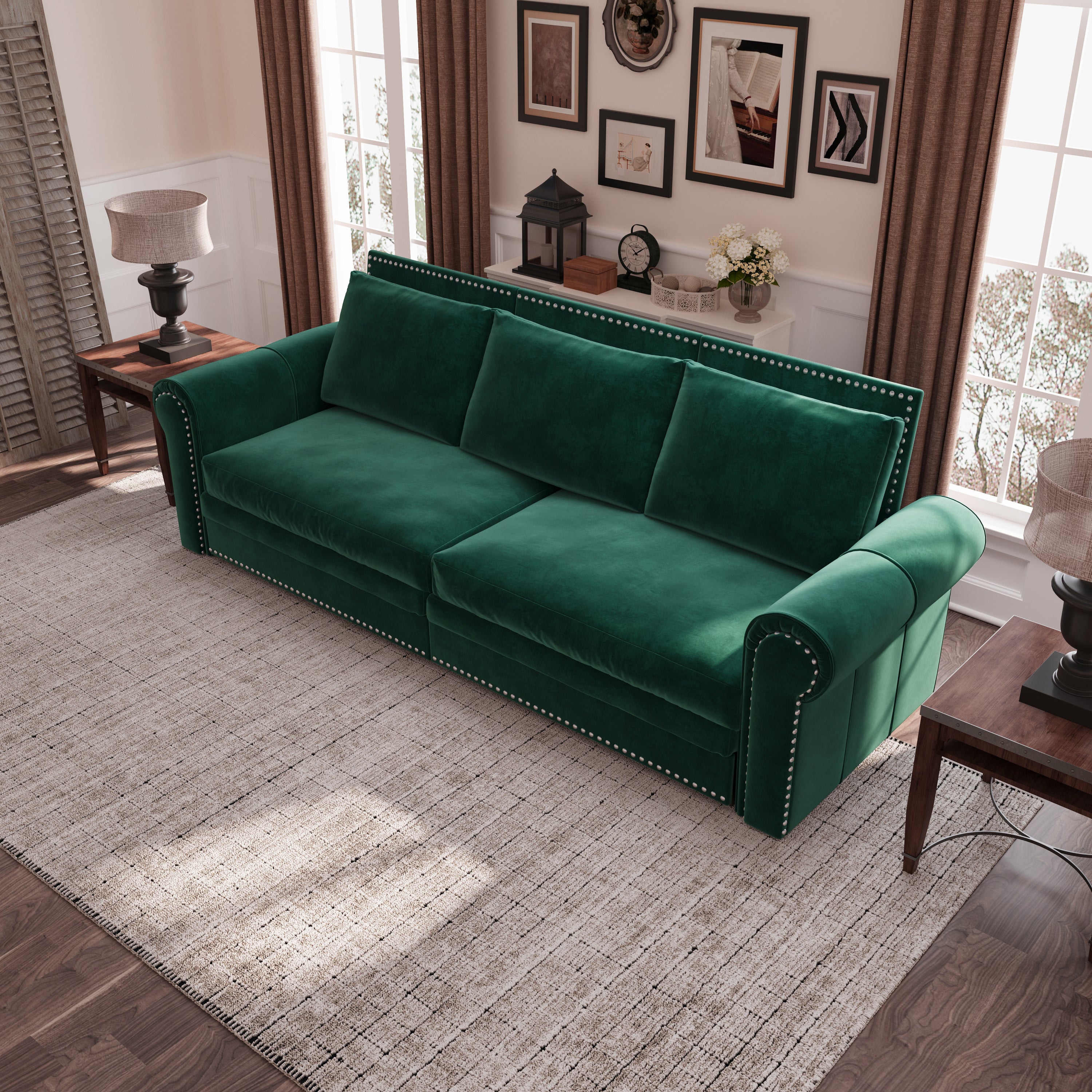 Pull-out sleeper mechanism partially extended — chaise configuration