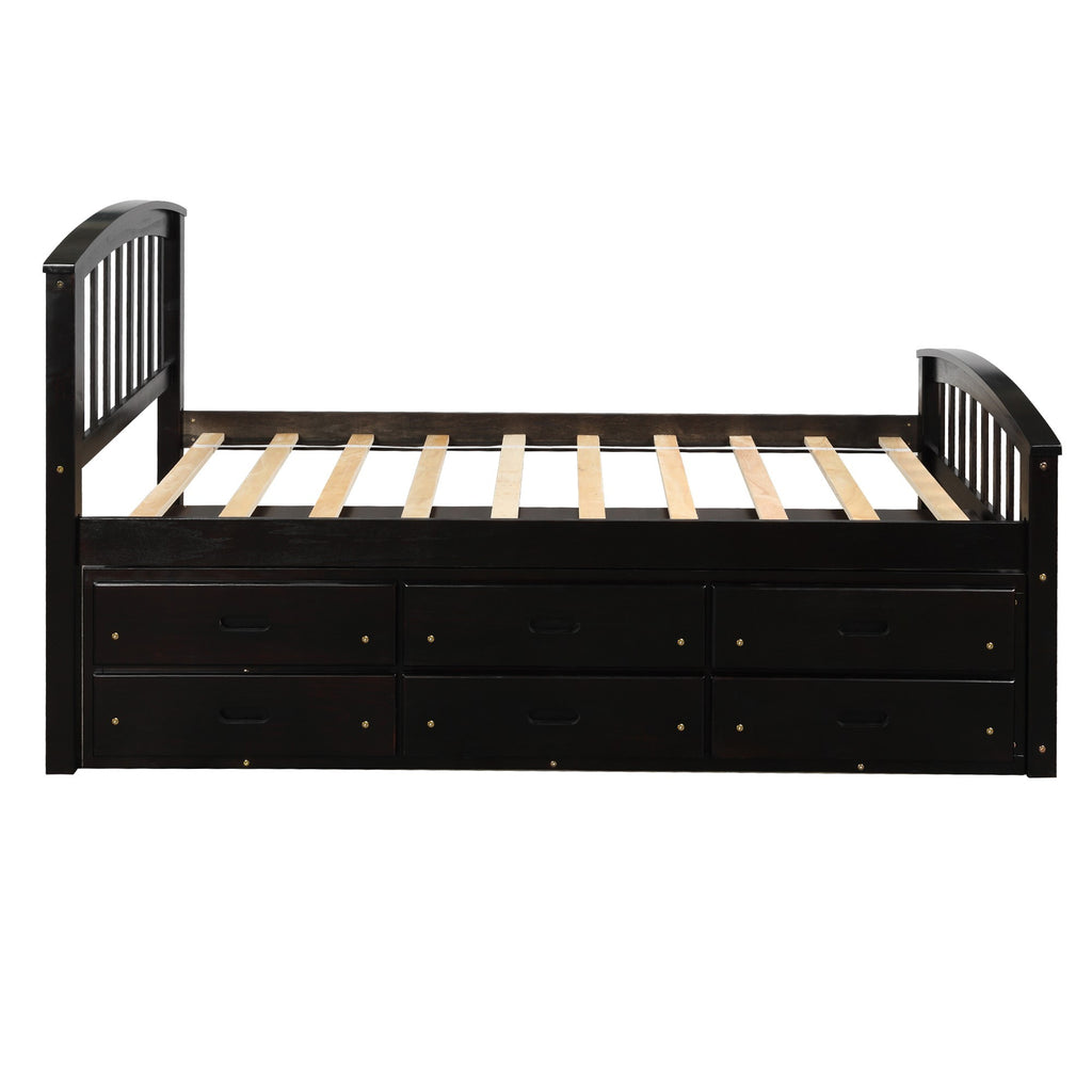 Twin storage bed drawer pulled out from side