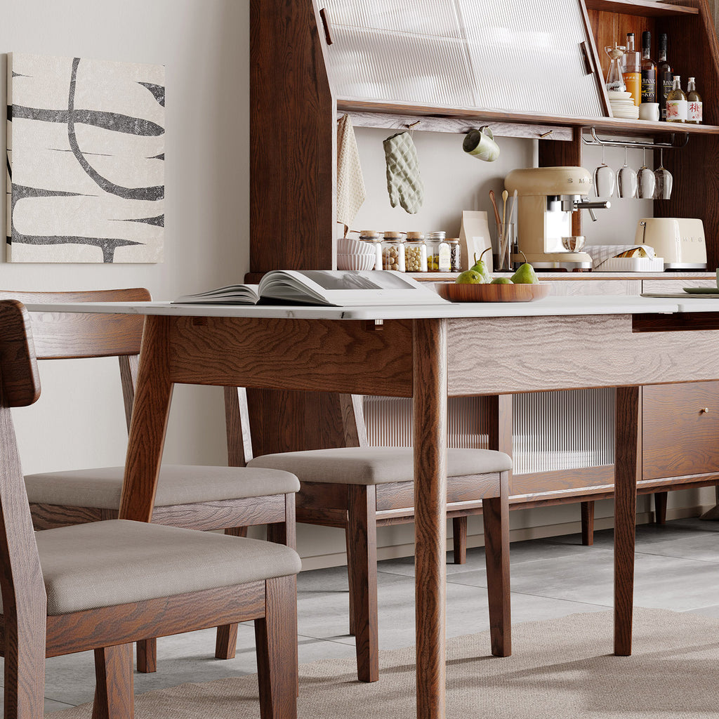 Extendable dining table expanded seating layout setting