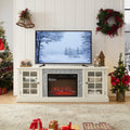 70' Modern TV Stand with 2-Door Storage & 23' Electric Fireplace, Faux Stone Media Console Cabinet, White Large Entertainment Center for Living Room