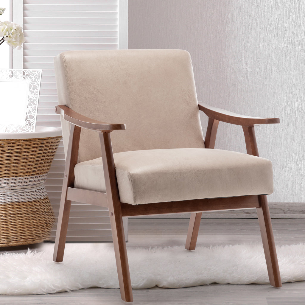 Wingback accent chair with wood frame — angle view