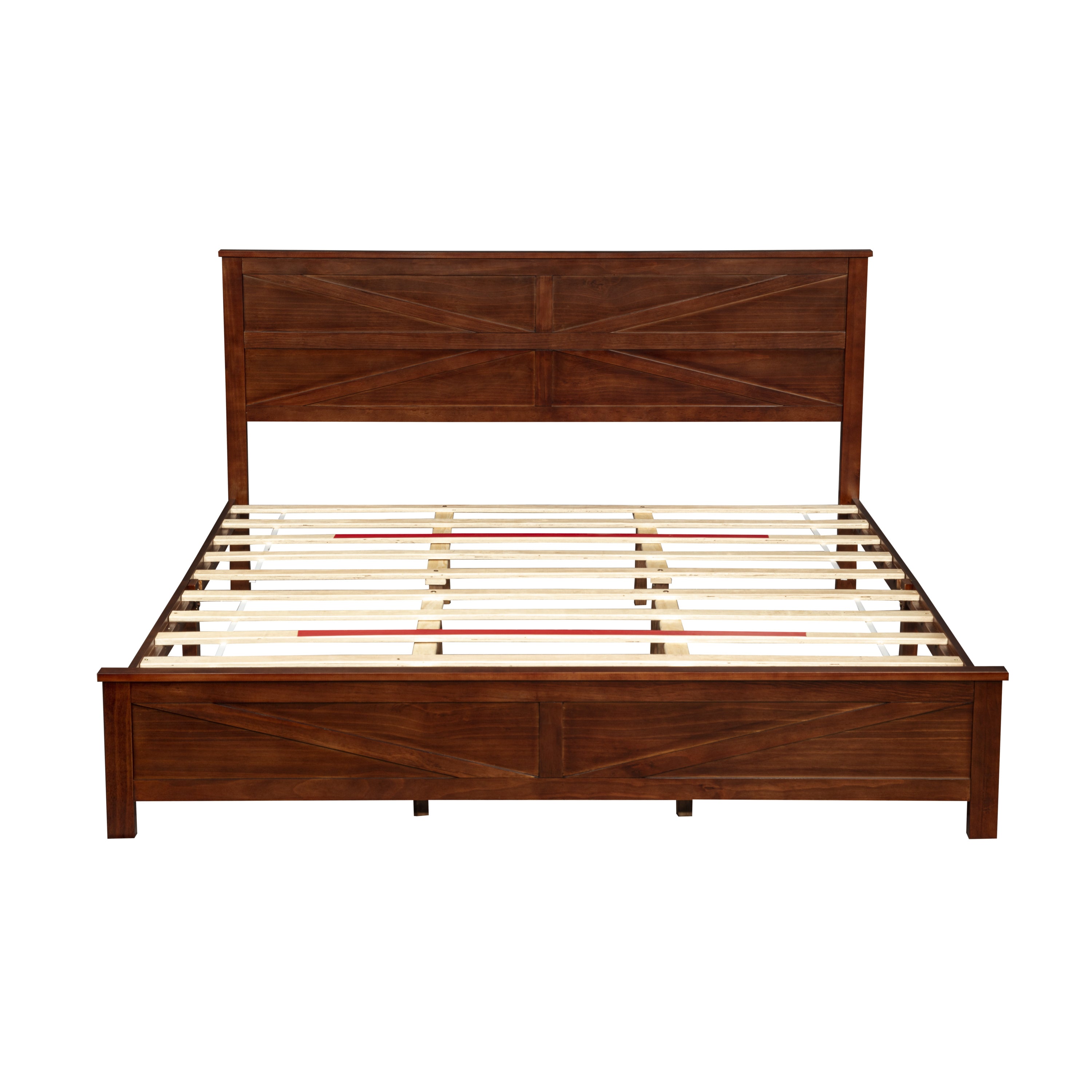 Farmhouse Style King Size Bed with Barn Door Designed Headboard and Footboard, Pinewood Bed with Strengthened Bed Frame,White