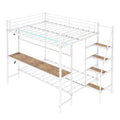 Full Over Twin Metal Bunk Bed with Built-In Desk and LED Lighting – Space-Saving Loft Design for Kids & Teens, Sturdy Frame, Easy Assembly, Perfect for Bedrooms and Dorms Ancient White
