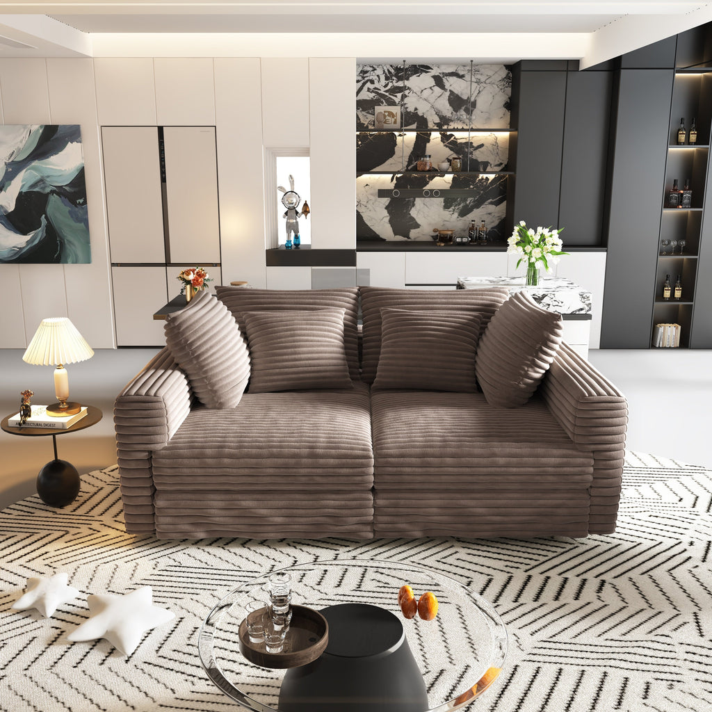102.4 'Plush Corduroy 4-Seat Sofa,Modern Comfy Upholstered Sofa Cloud Couch,Deep Seat Couches with Soft Pillows and 3 Ottomans,Convertible Sofa Lounge Chair,Black(Old SKU:W1885S00287)