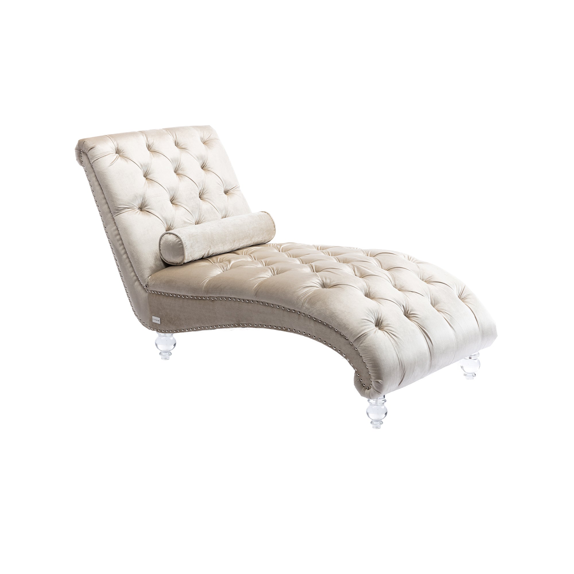 Velvet Chaise Lounge — Button-Tufted with Pillow