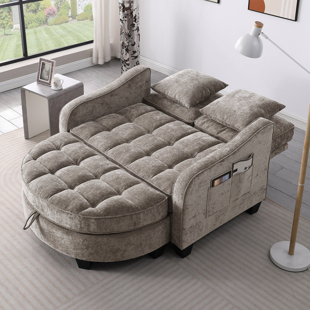 Two-seater sofa, double sofa chaise longue, with irregular armrests and backrests, footrest with storage space, comes with two small throw pillows, suitable for living room and bedroom -Blue