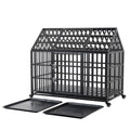 55' Heavy Duty Carbon Steel Dog Crate for Large Dogs with Lockable Wheels, Black Metal Kennel, Durable Spire Roof Design