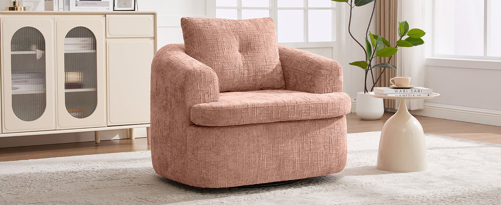 Chenille Swivel Barrel Chair — 360° Dual-Layer Cushion