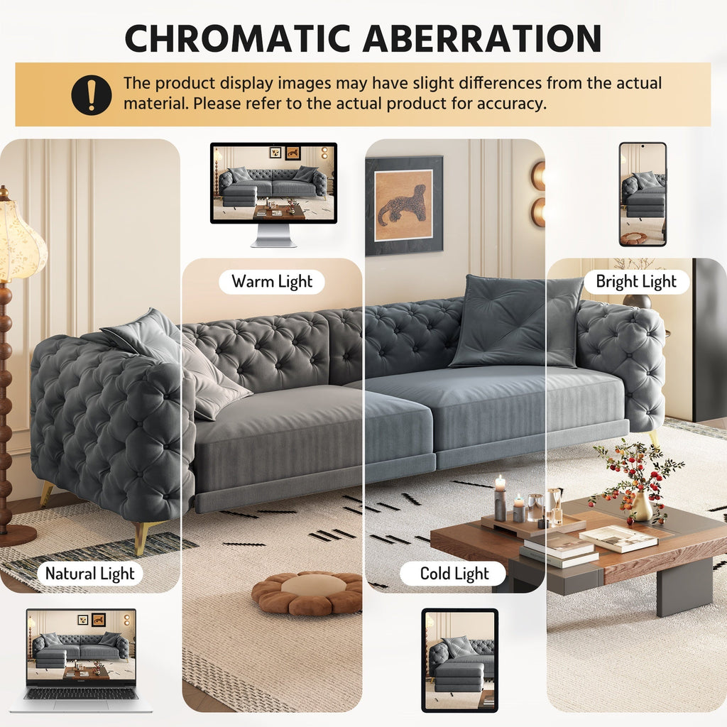97.7' 3-in-1 Convertible Sleeper Sofa, 28.4' Deep Seat Pull Out Sofa Bed,Button Tufted Modern Sofa, 4-Seater Couch with Movable Ottoman for Apartment, Office, Bedroom,Beige/White