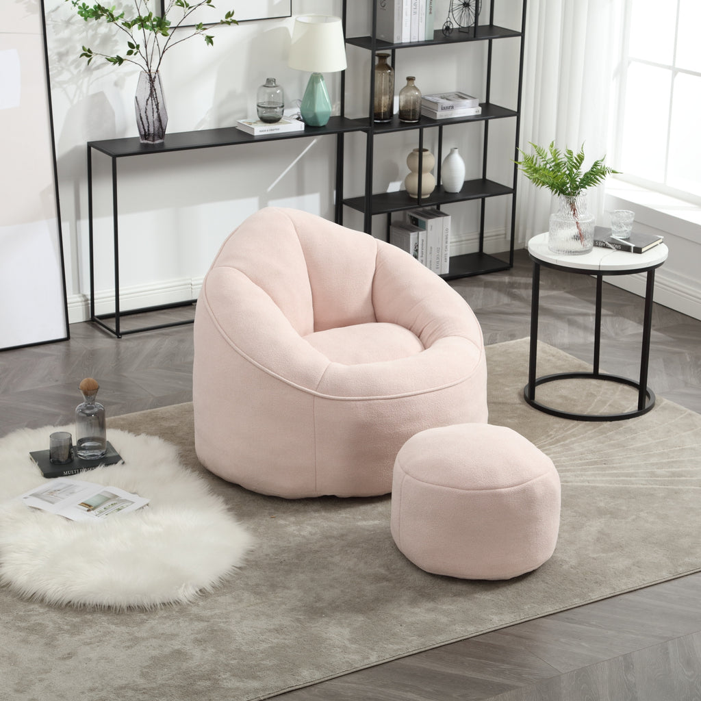 Pink bean bag chair foam fill and cushion detail
