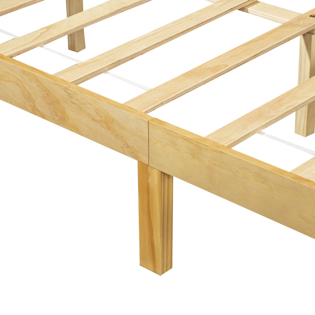 Traditional Style King Size Bed with Headboard and Footboard, Pinewood Bed with Strengthened Bed Frame,Walnut