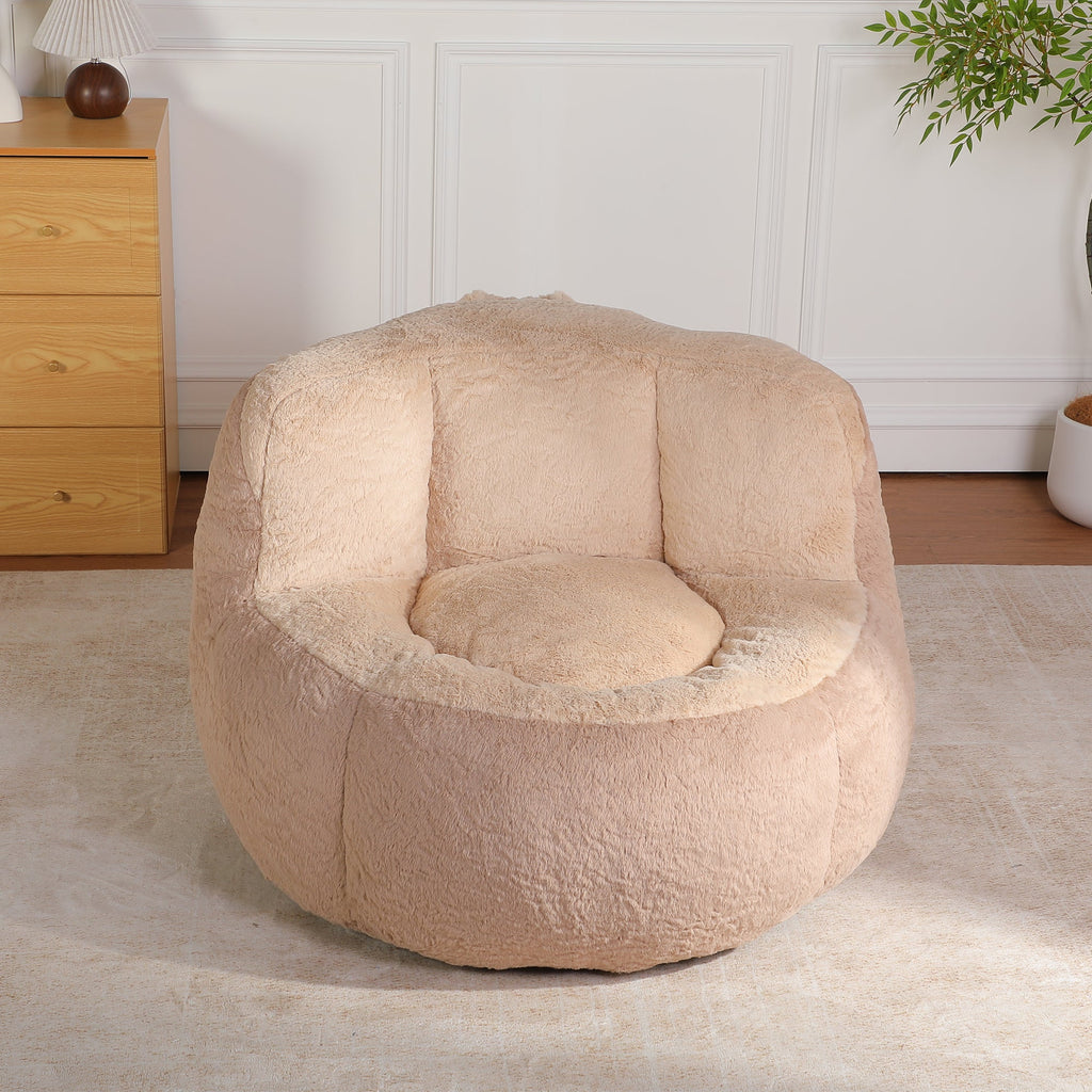 Oversized Bean Bag Chairs,Multicolor Faux Fur Couch Filled with Shredded Sponge,Large Lounger Sofa For Living Room,No Assembly Required , Pink+White+Purple