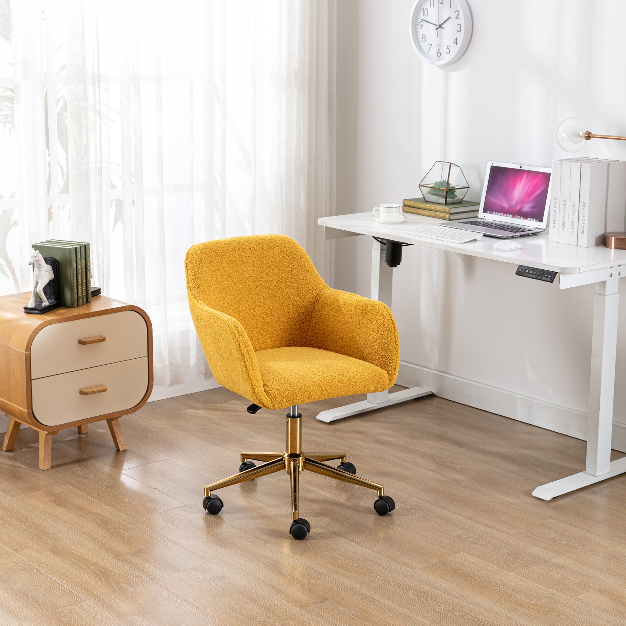 Teddy Office Chair — Adjustable Height with Gold Metal Base & Wheels