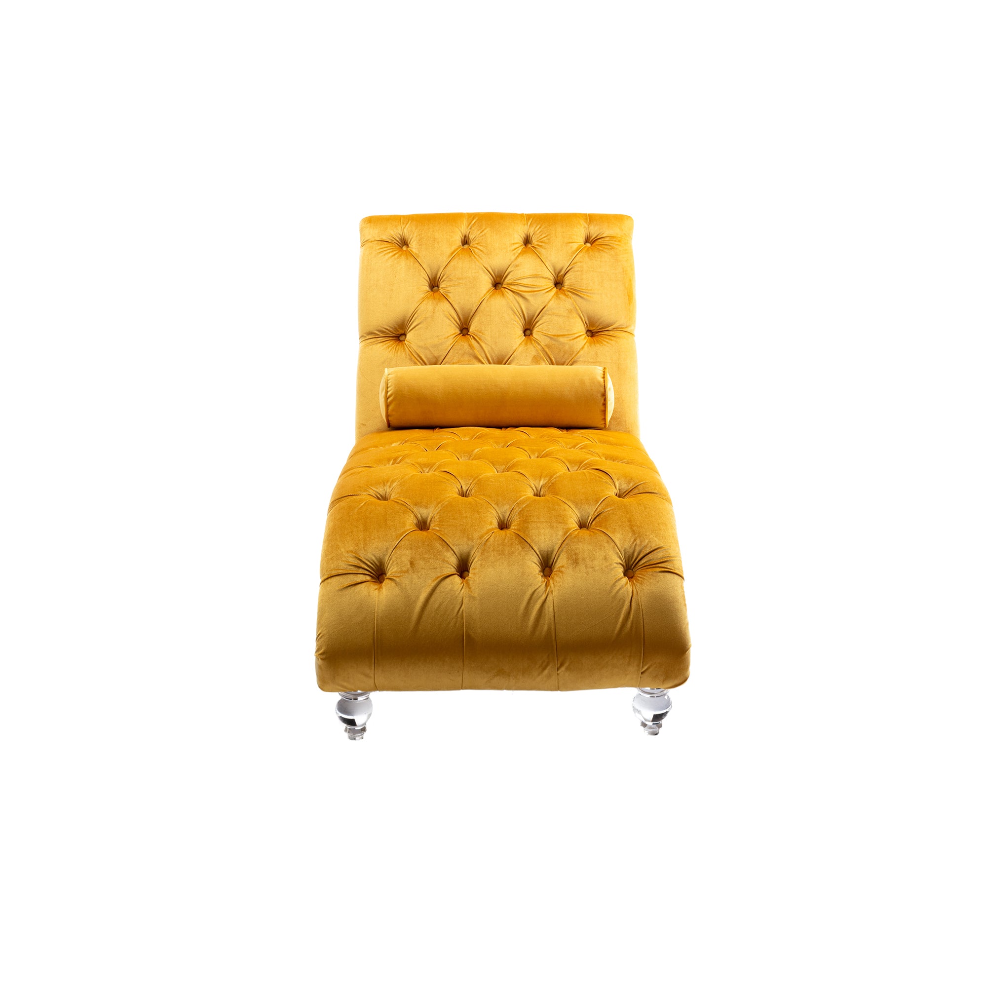 Full length mustard velvet chaise lounge