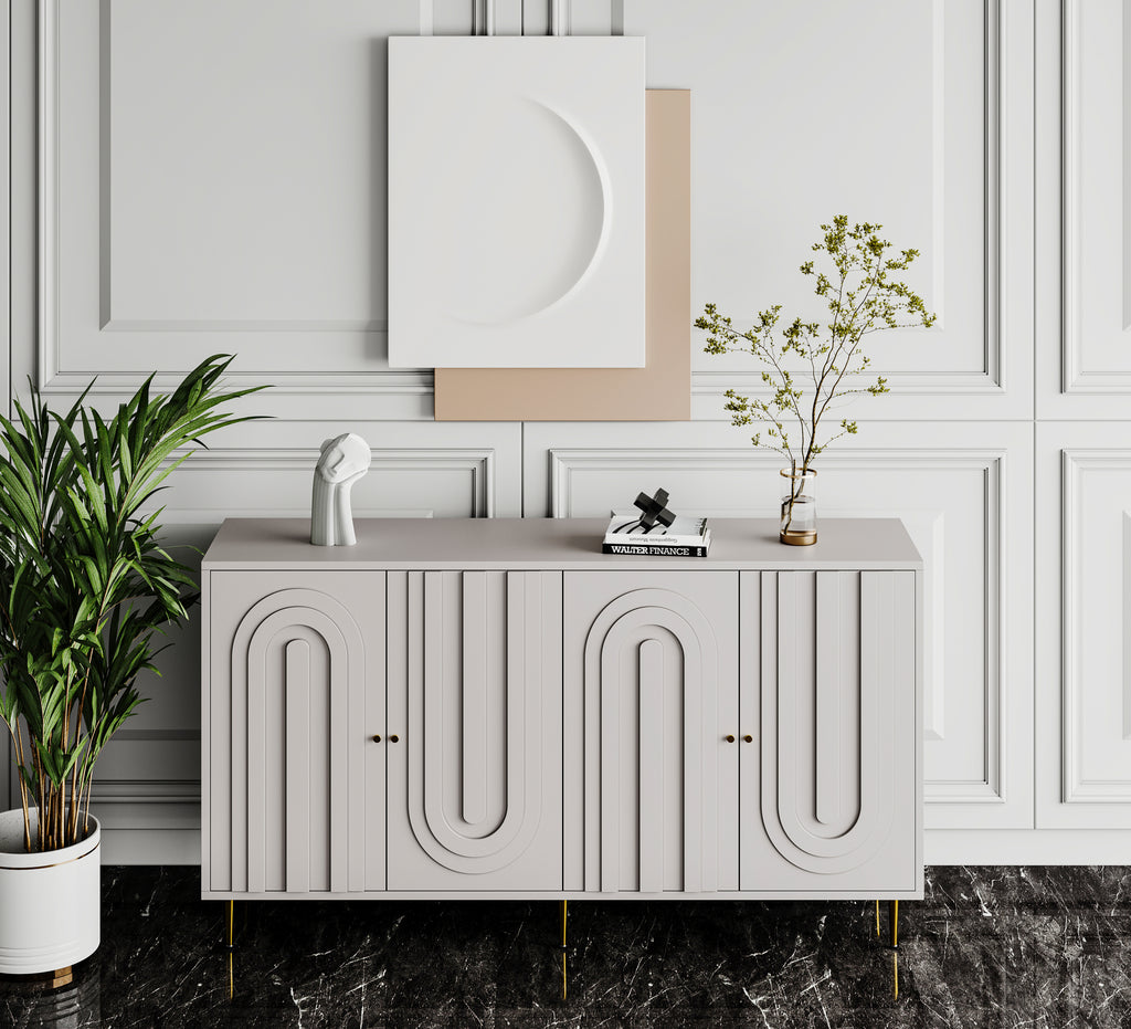 Contemporary sideboard cabinet matte gray lacquered finish