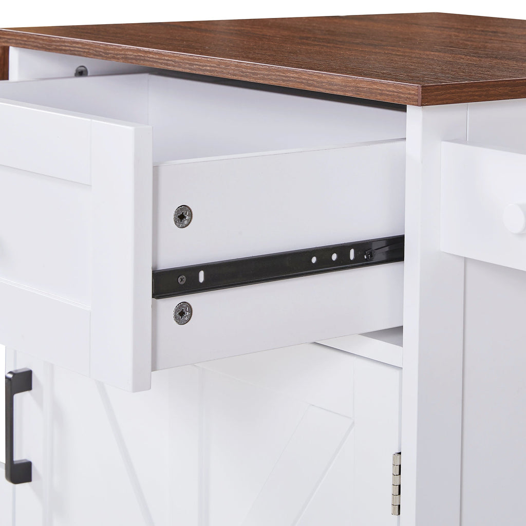 K&K 39.3' Farmhouse Kitchen Island with Drop Leaf, Kitchen Storage Island with Open Side Rack, One Drawer, Towel Rack, Rolling Kitchen Cart with Lockable Wheels for Lawn Garden, Black