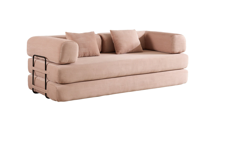Convertible Sleeper Sofa Bed with Cylindrical Pillow, Corduroy Folding Mattress Couch with Fixed-Shape Frame, Floor Sofa Lounge Couch for Living Room Bedroom Black