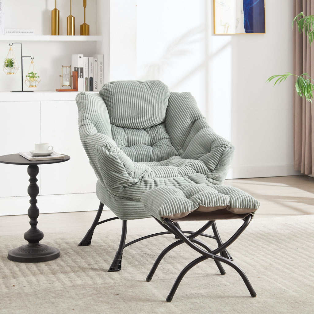 Lazy lounge chair and foldable ottoman set — side view