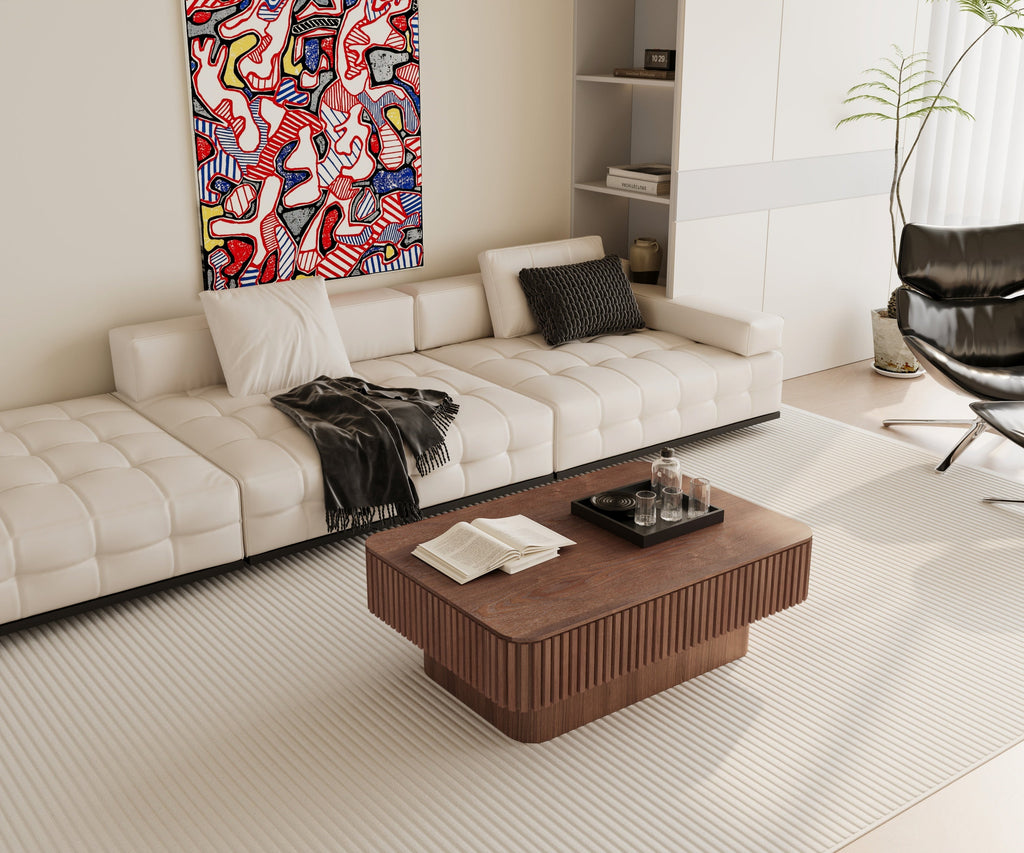 38.6'' Fluted Lift-top Coffee Table Solid Wood Veneered Modern Coffee Table Accent Tea Table with Storage and Adjustable Height for Living Room, Bedroom, Apartment or Office, Grey