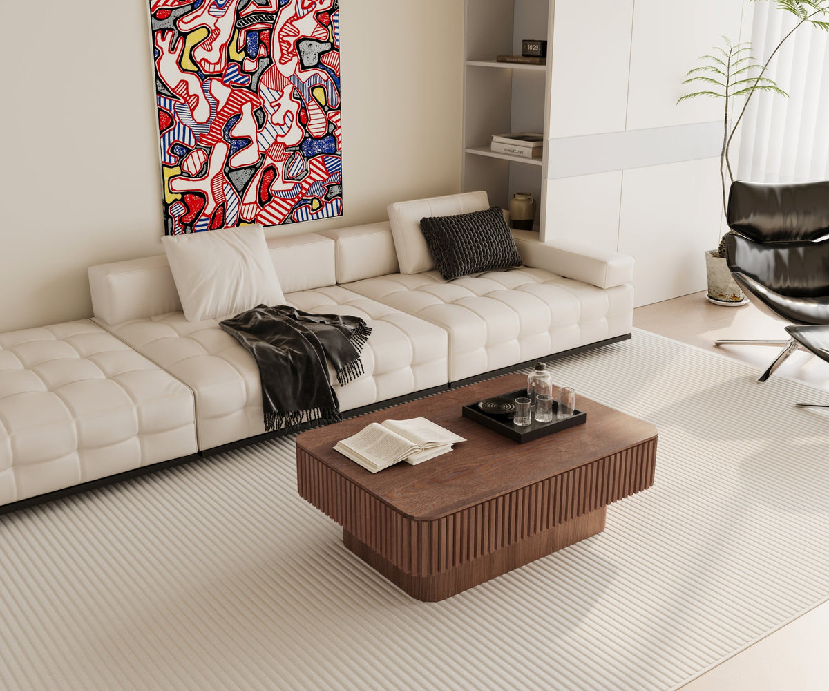38.6'' Fluted Lift-top Coffee Table Solid Wood Veneered Modern Coffee Table Accent Tea Table with Storage and Adjustable Height for Living Room, Bedroom, Apartment or Office, Grey