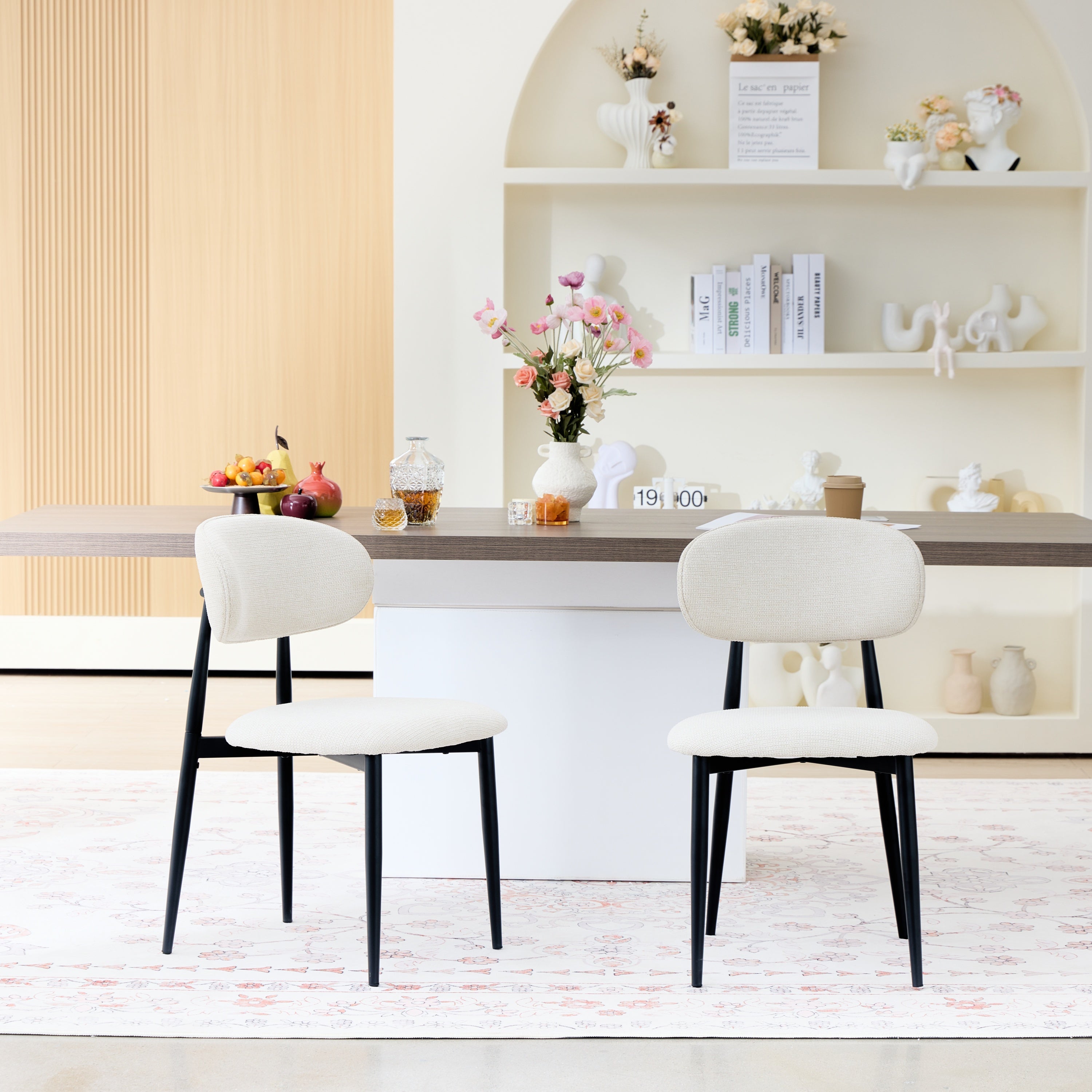 Fabric Dining Chairs, Upholstered Side Chairs with Black Metal Legs, 32.8' H x 19.6' W x 22' D, 19.3' Seat-High, Modern Kitchen Chairs for Dining Room, Living Room-Seat of 2,Black Frame and Grey Seat