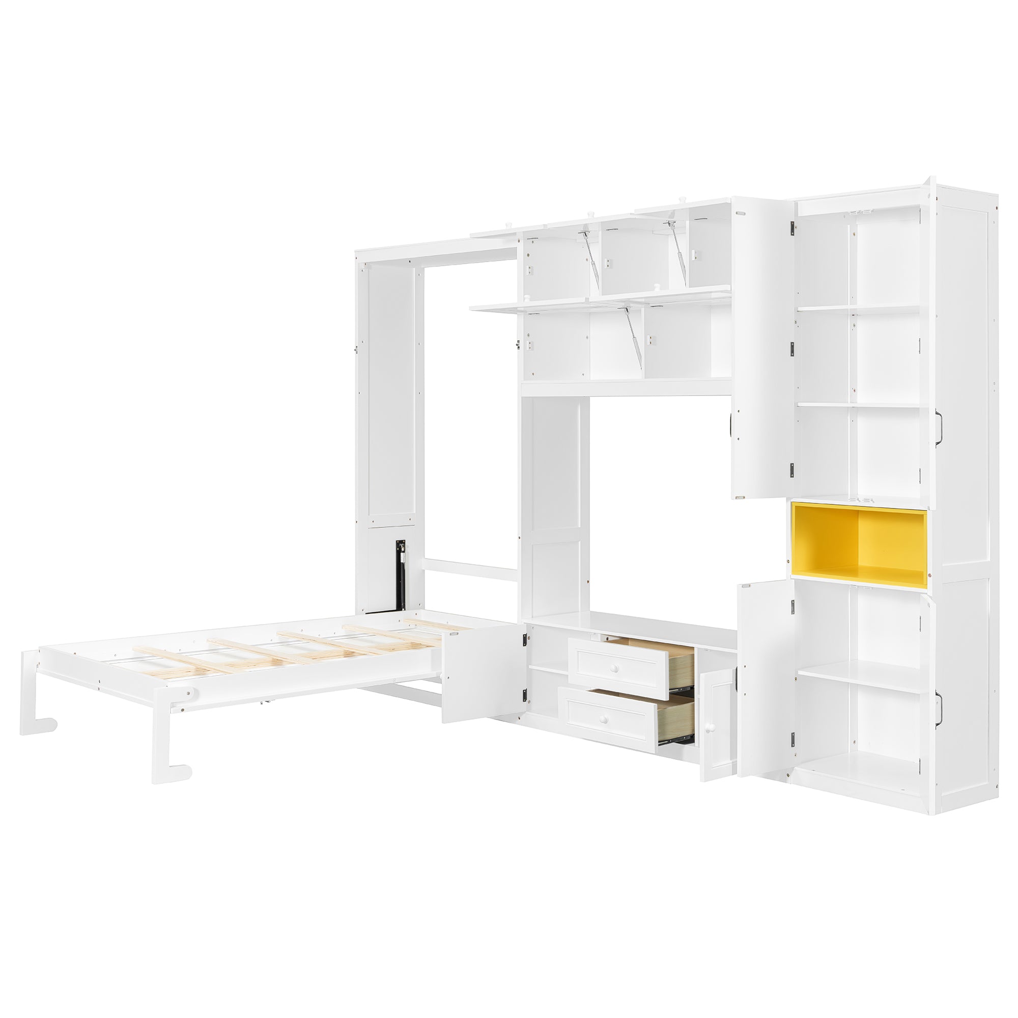 White Murphy bed with storage compartments detail