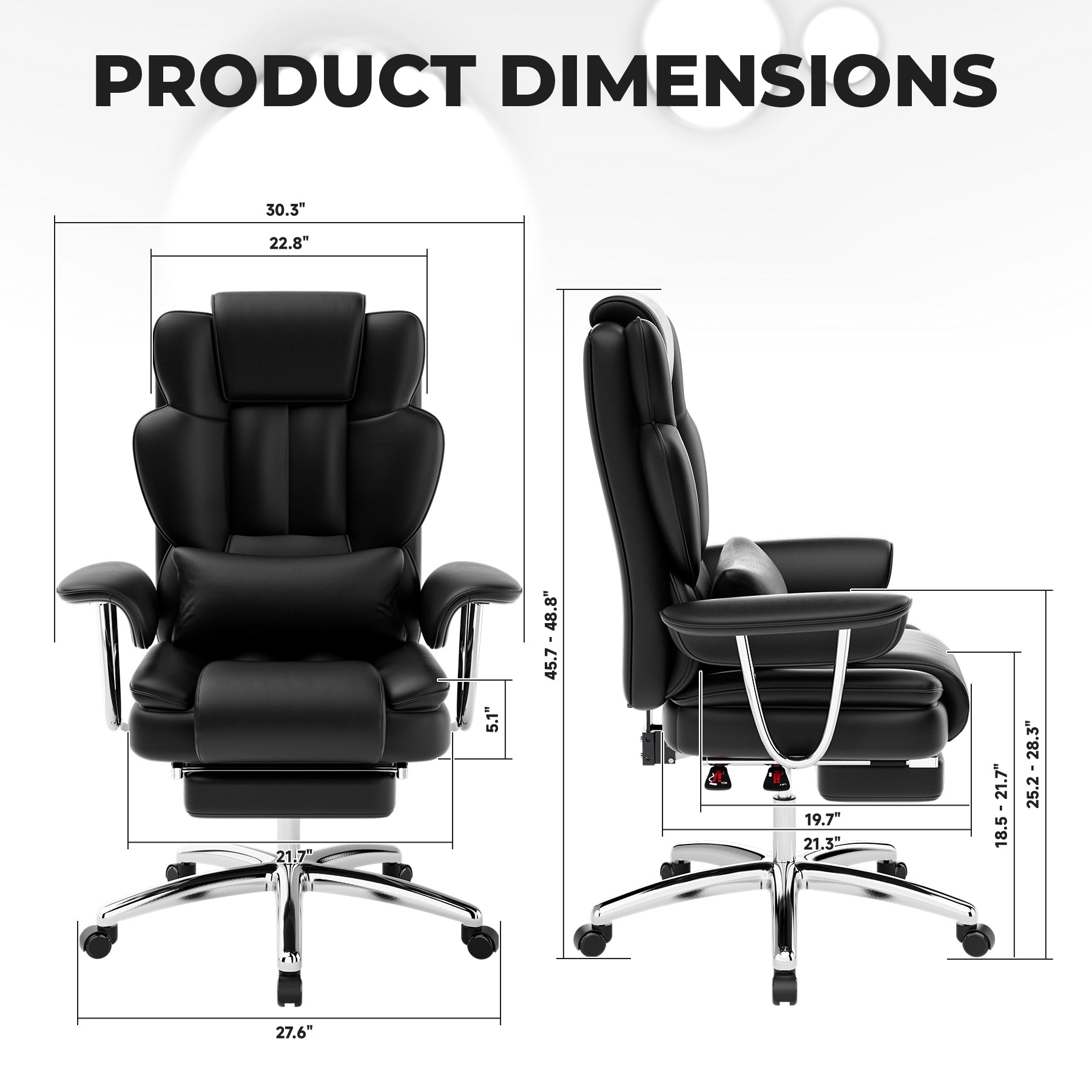 Reclining office chair with footrest detail