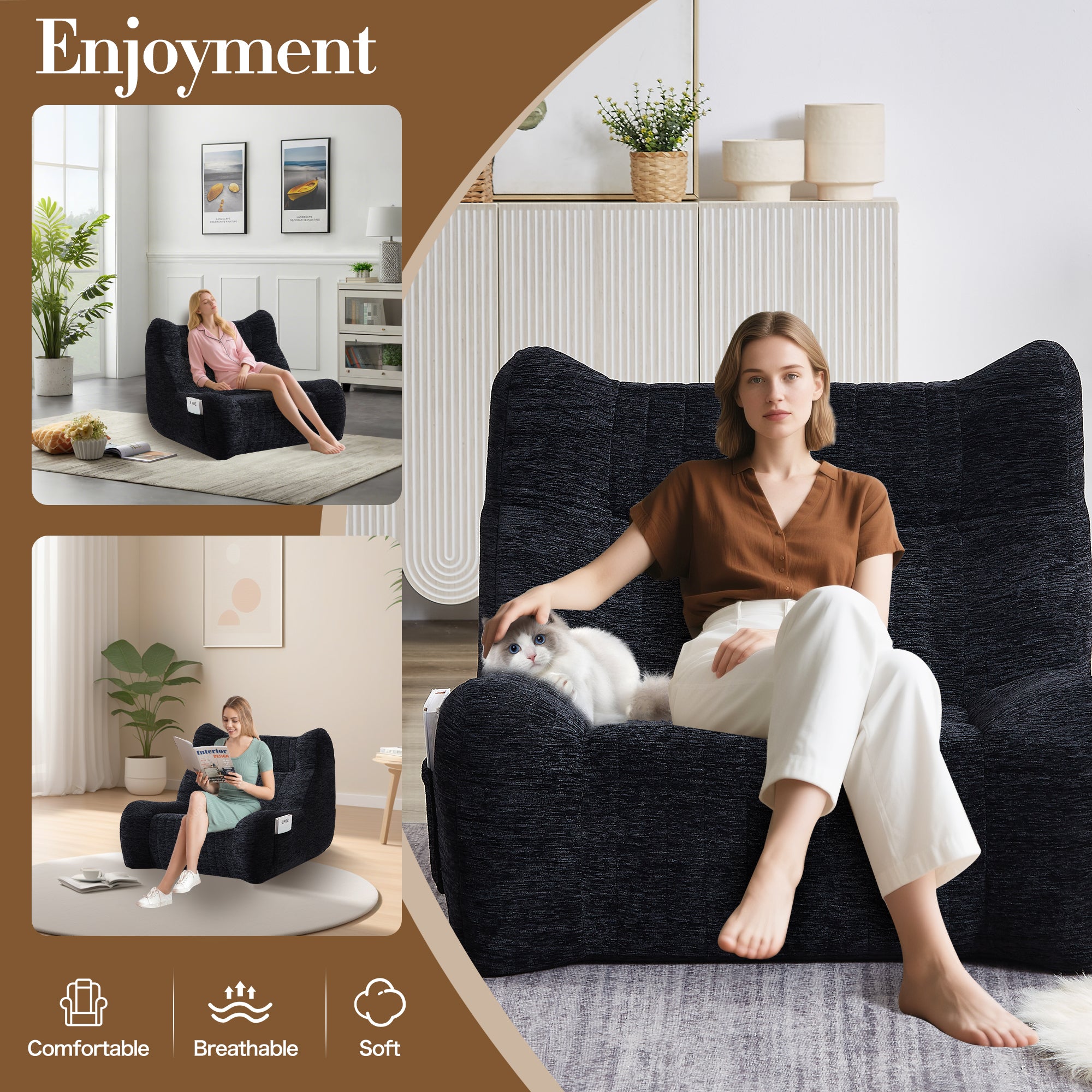 Compression-packed bean bag 3 steps to expand after unboxing