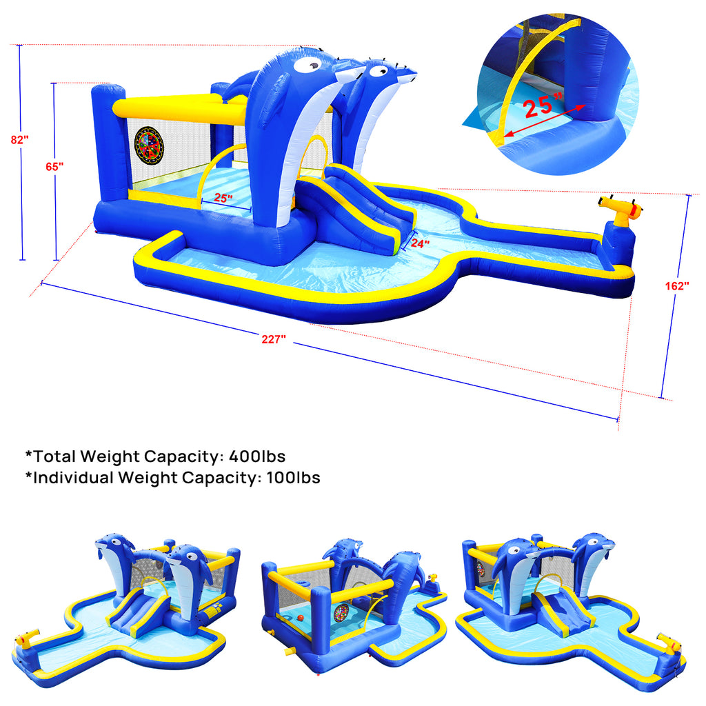 Multicolor bounce house water park side profile