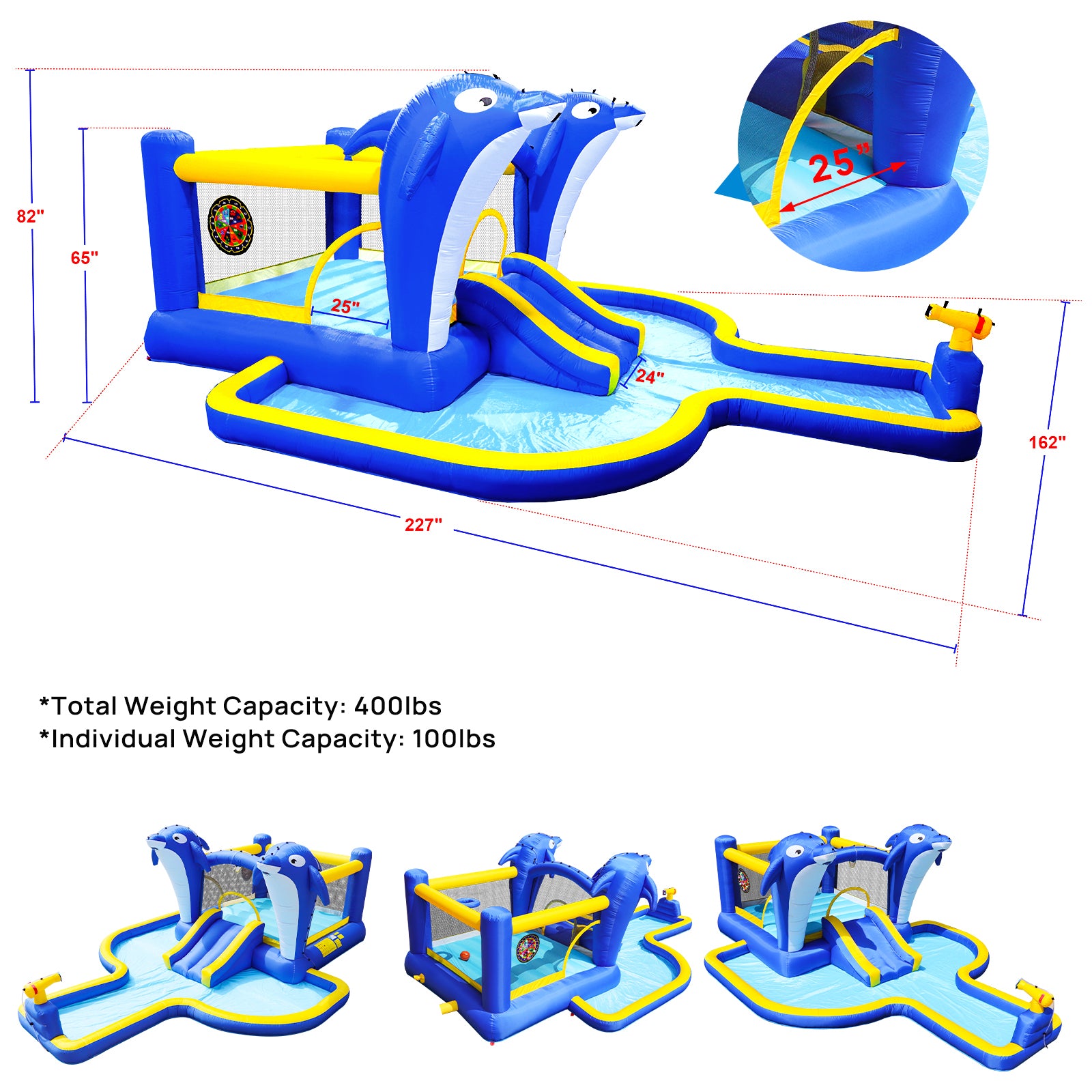Multicolor bounce house water park side profile