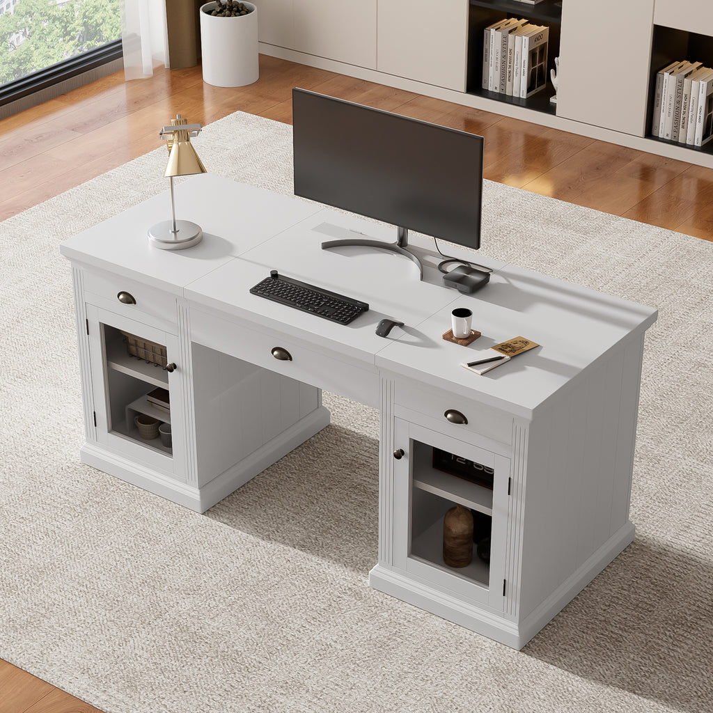 Executive desk back panel leg privacy design