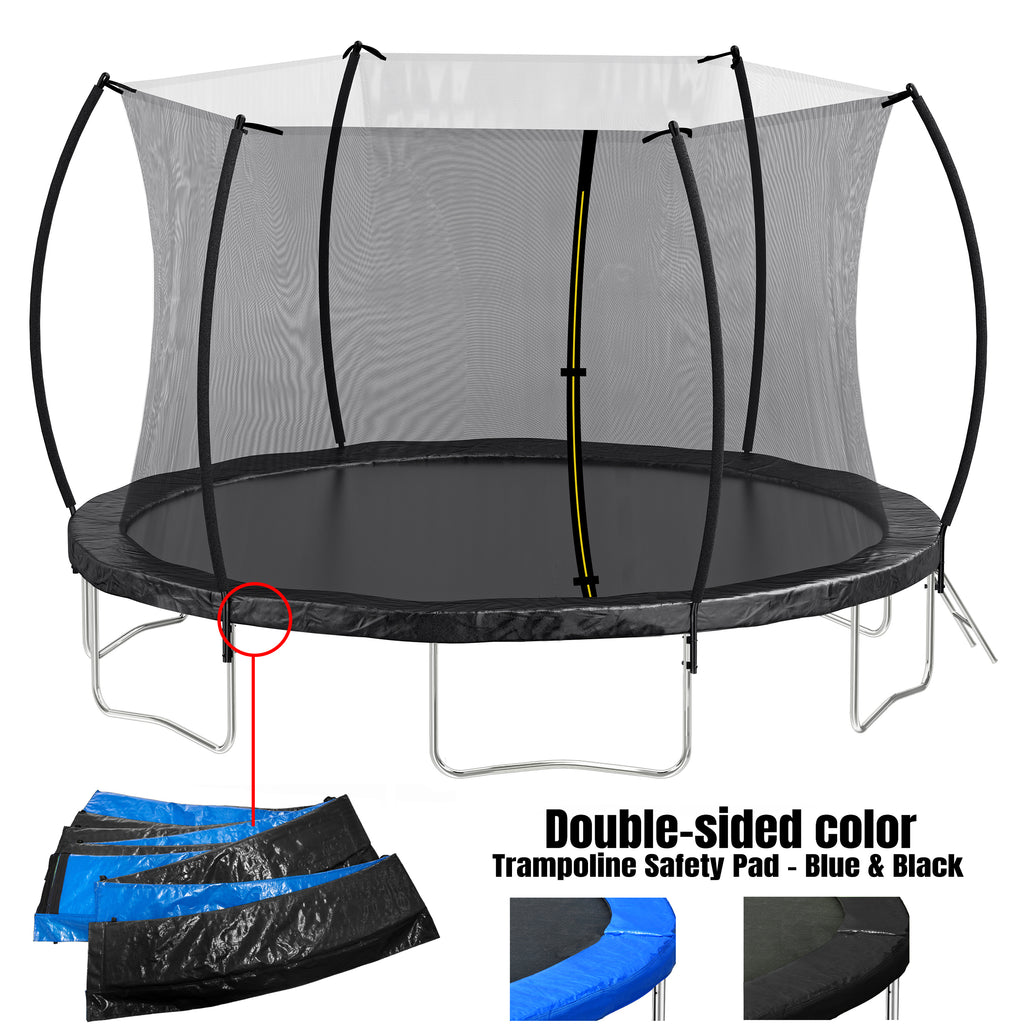 14 ft trampoline dimensions diagram curved fence poles — spec view