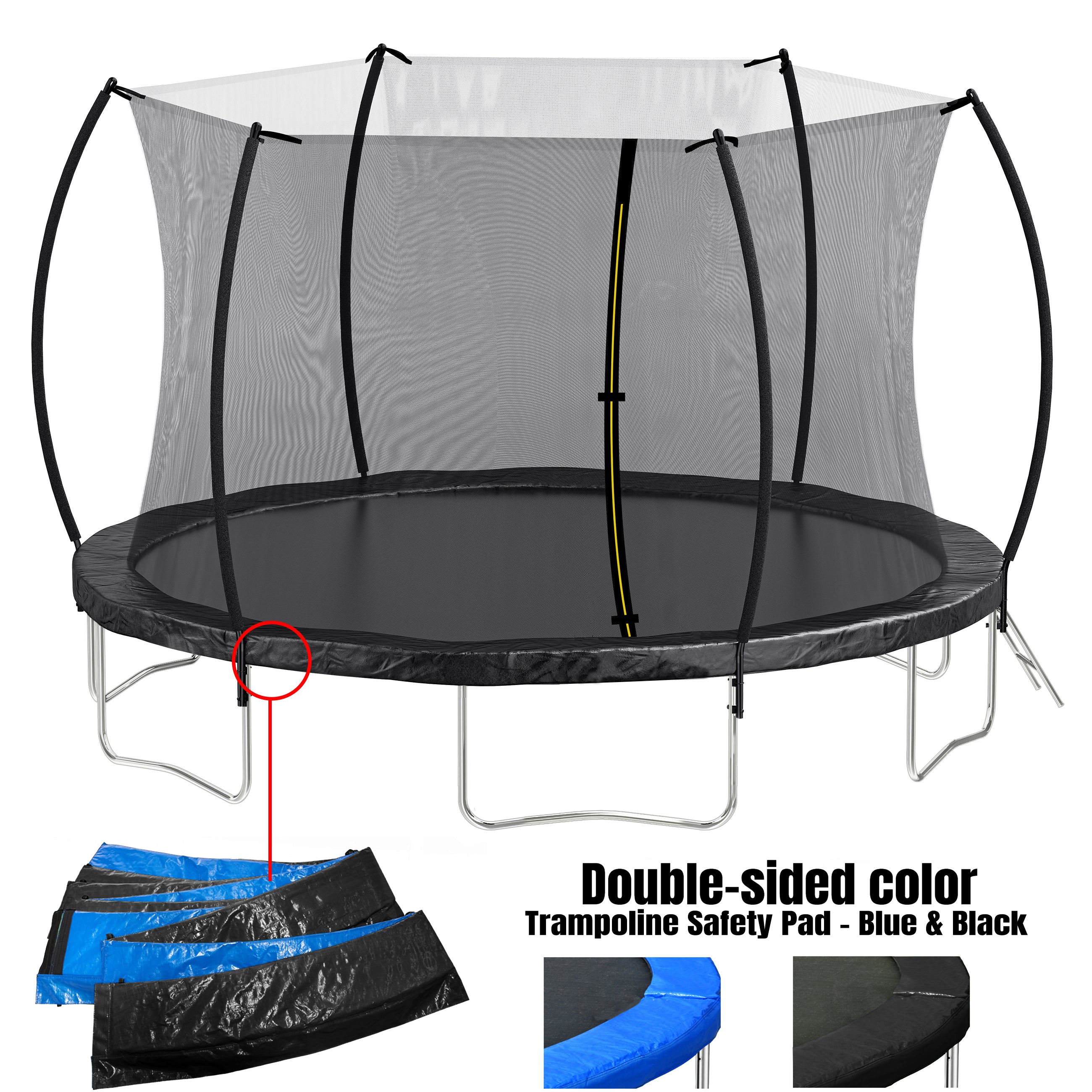 14 ft trampoline dimensions diagram curved fence poles — spec view