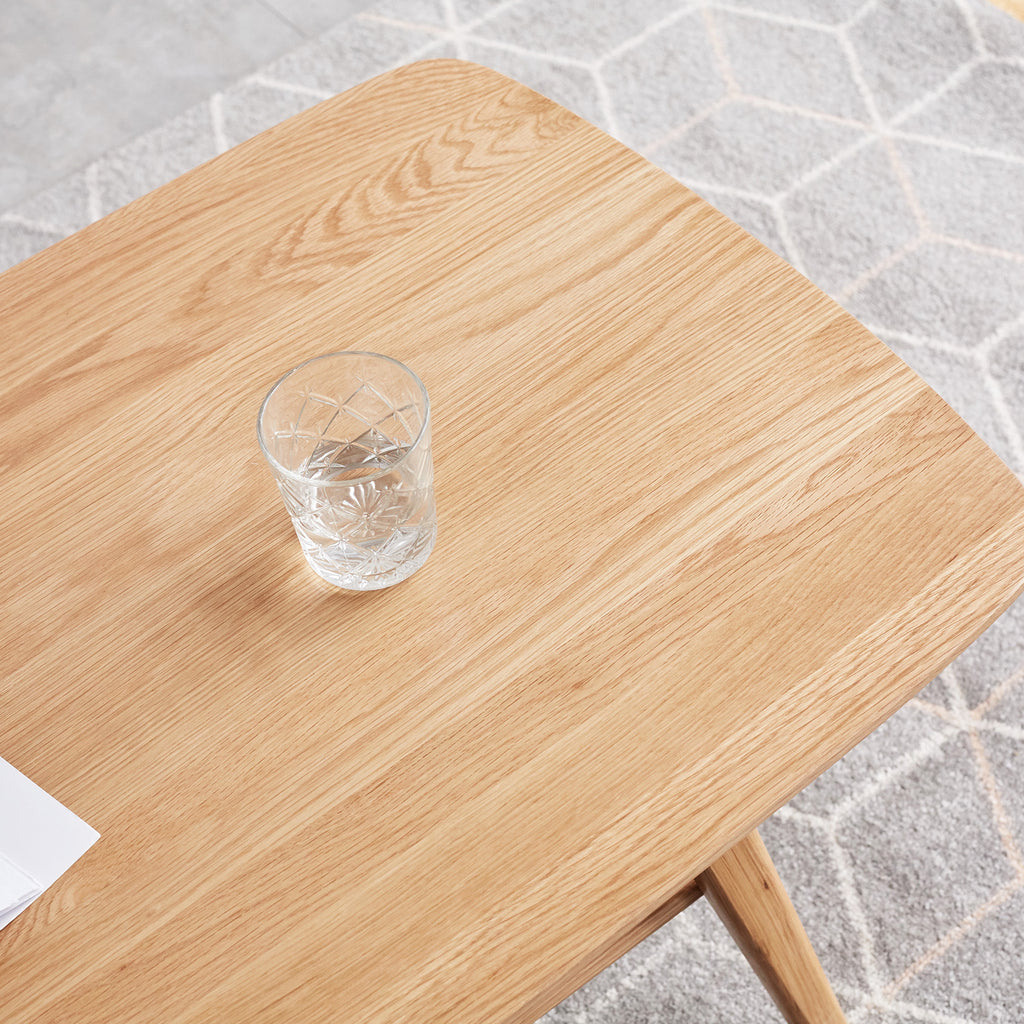 Natural oak center table top surface wood grain detail