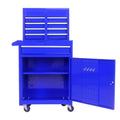 Blue rolling tool chest with five drawers — front view