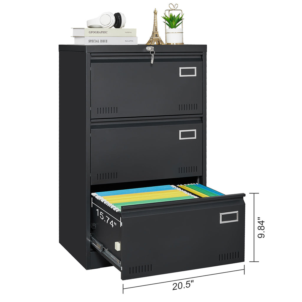 Metal filing cabinet black finish office storage